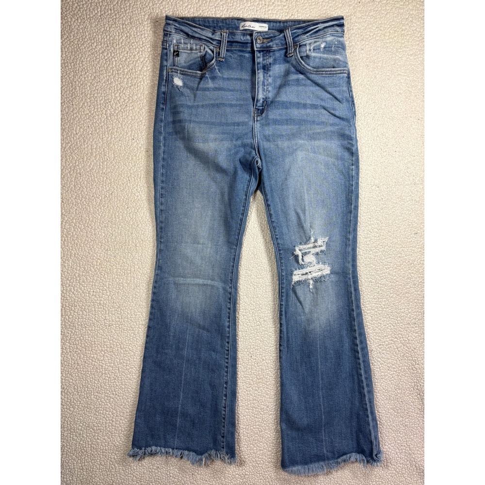 KanCan Maurices Flare High Rise Frayed Distressed Jeans Womens 30 Medium Wash